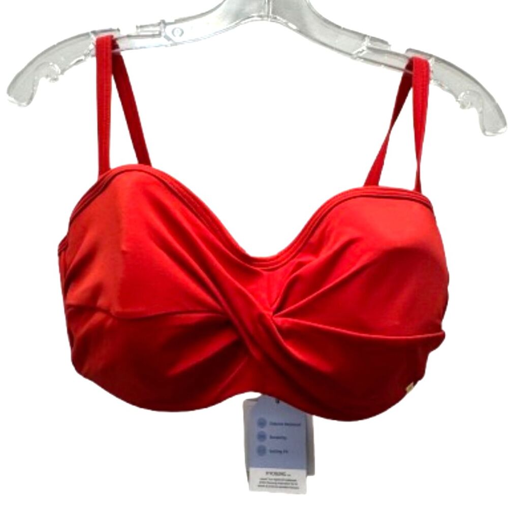 Panache Swim Anya Riva Twist Convertible Bandeau Bikini Top Fiery Red Size 36F